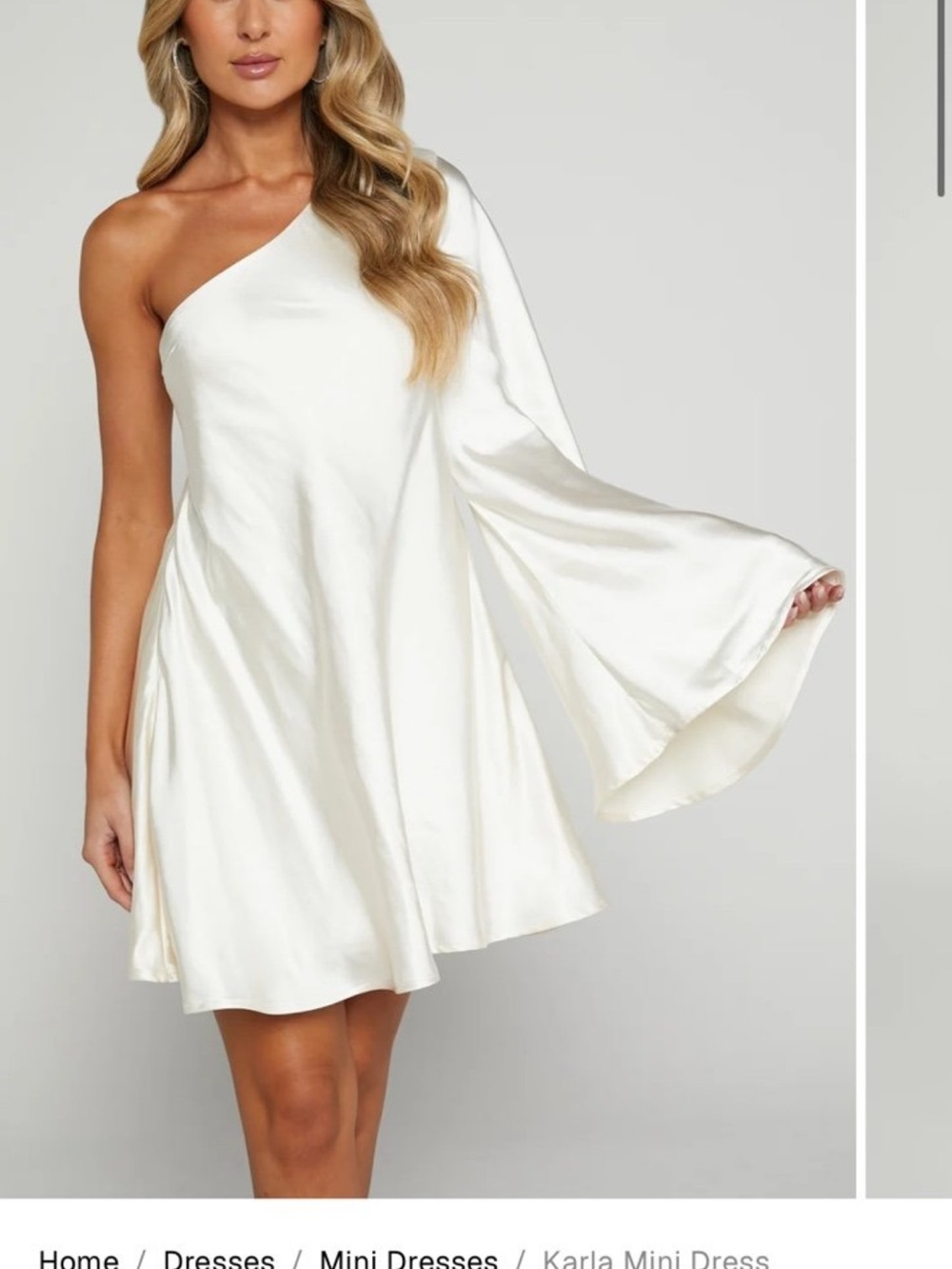 NWT Showpo Cream One-Shoulder Mini Dress with Bell Sleeve size 2